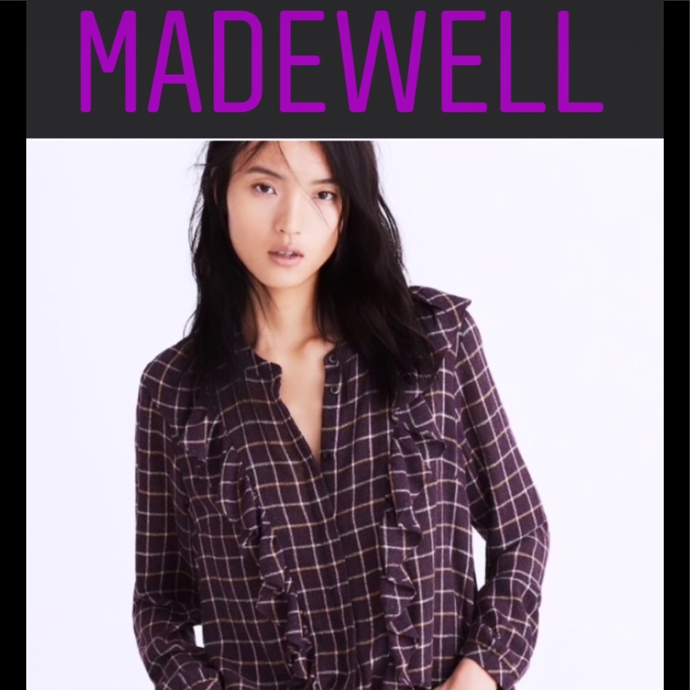 Madewell Purple Ruffle Plaid Button Down